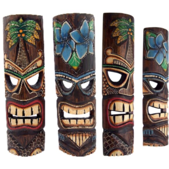 Hand Crafted Polynesian Hawaiian Style Floral Painted Tiki Masks 2pc🆕📦🏃🏻💨🚚 - Picture 3 of 16